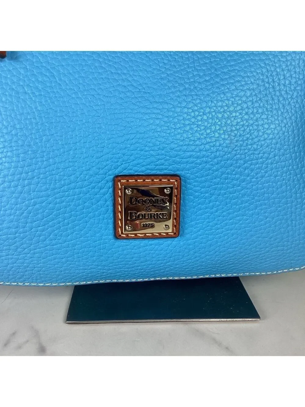 Dooney & Bourke Kiley Aqua Blue Brown Hobo Shoulder Bag Pebble leather Purse guc